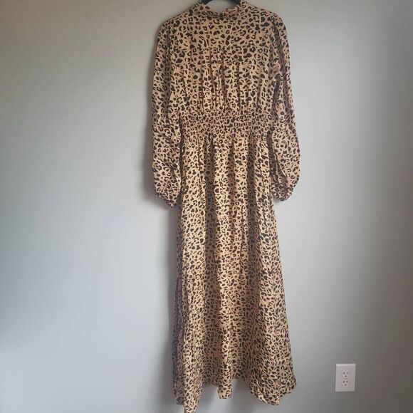 Baum Und Pferdgarten Womens 4 34 Amber Midi Dress Leopard Print Smocked Waist - Picture 6 of 14